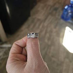 Diamond Engagement Ring And Diamond And Sapphire Wedding Band