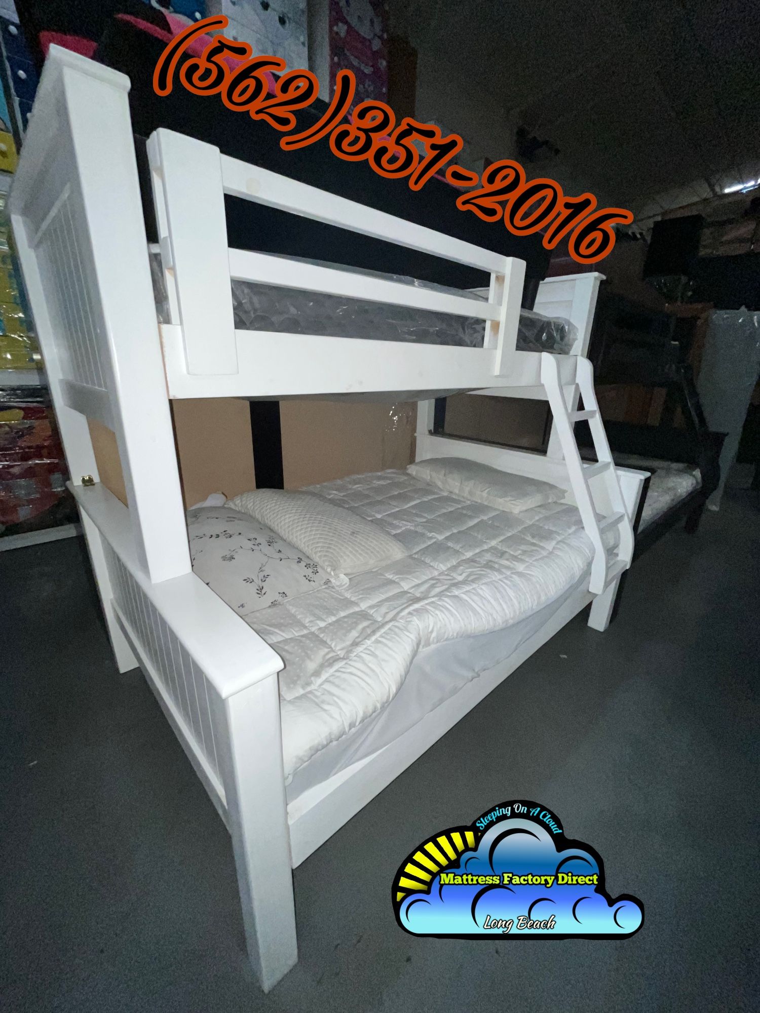 Twin Full White Bunk Bed Litera Cama Con Colchones