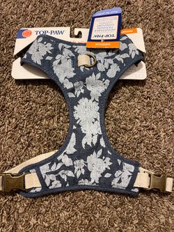 Medium blue with white flowers dog harness
