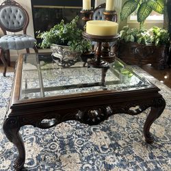 Excellent Condition Glass And Wood Coffee Table 