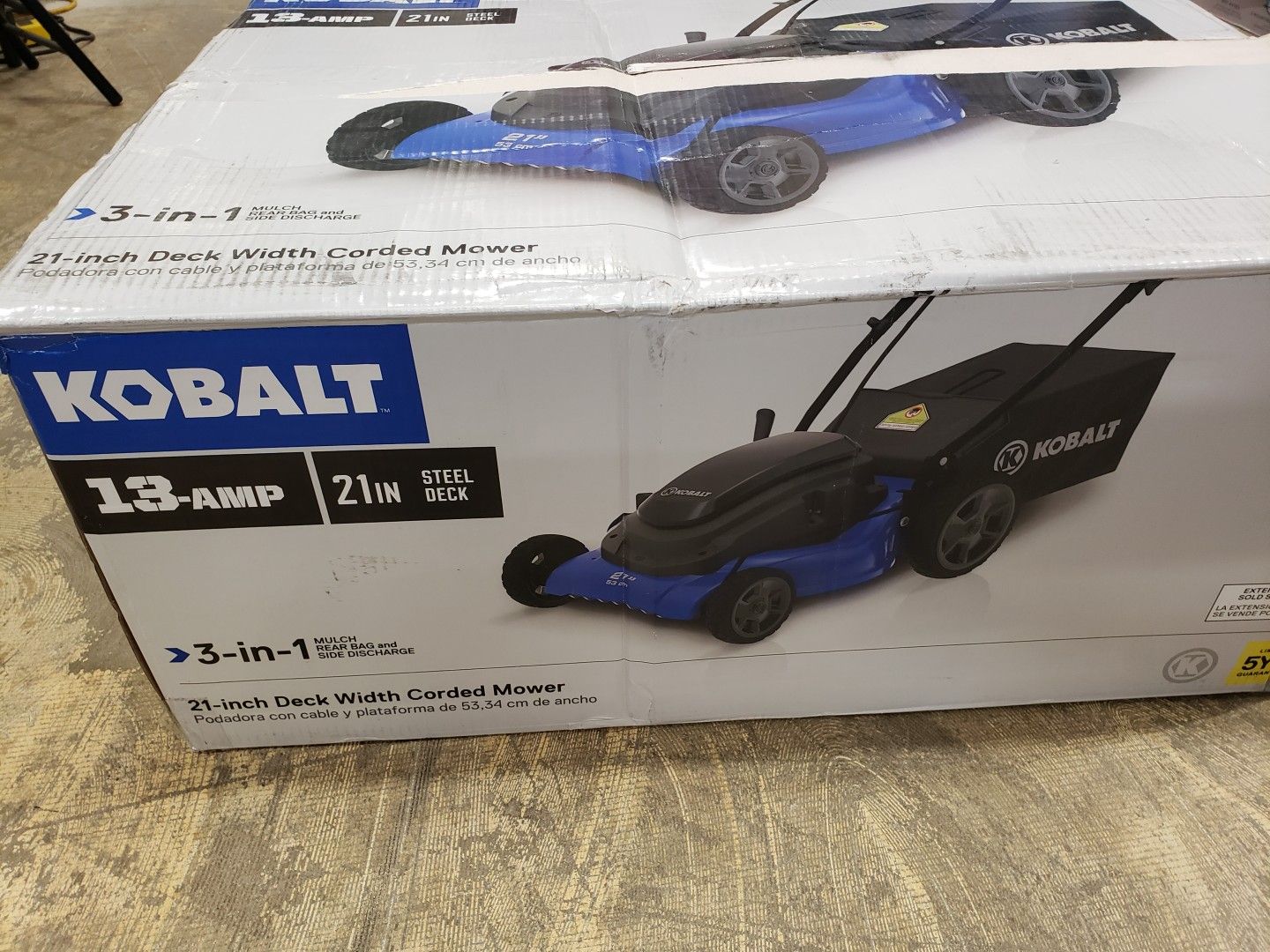 Kobalt corded electric lawn mower. Plugs into extension cord. 120 for