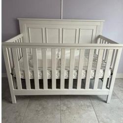 Oxford Convertible Crib Rustic White &Matress