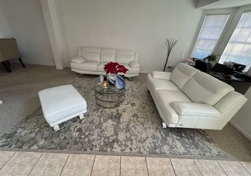 White Leather Furniture Set. Including: Center Glass Table And Carpet