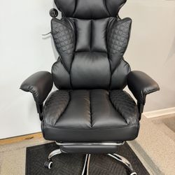 Brand New Black Vegan Leather Tall Back Big & Tall Executive Office Chair w/Slide Out Footrest