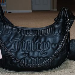 NWT Juicy Couture Quilted Puff Half Moon Crossbody Bag Purse Black Liquorice.

