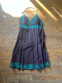 Brown Dress With Blue Beading