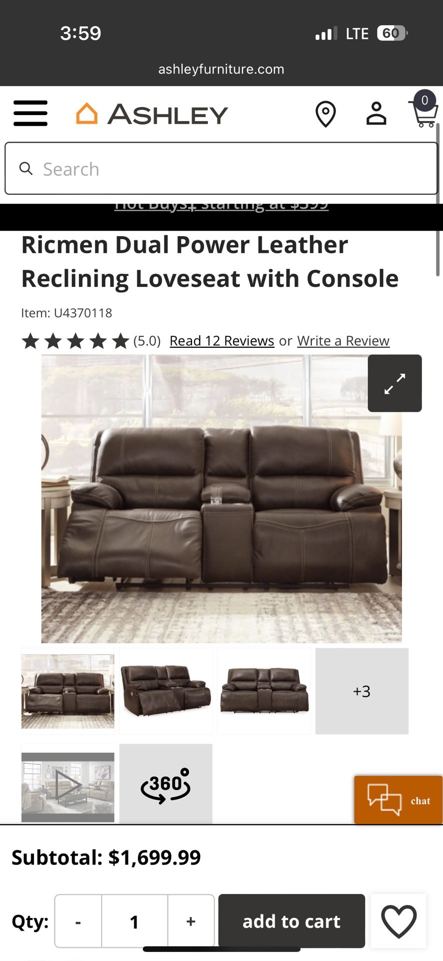 Italian leather Loveseat And Oversized Double Powered Chair Or