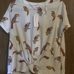 Size Large White Shirt With Birds