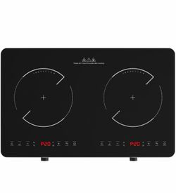 Double Induction Cooktop, 2 Burner Induction Burner 20 Temperature & Power Levels Portable Electric Stove Countertop Burners, Knob Control, Child Safe