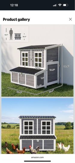 PawHut NIB NEW IN BOX Wooden Chicken Coop 39" with Nesting Box for 2-4 Chickens Light Gray