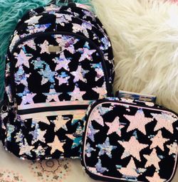 Star Velvet Flip Sequin holographic Backpack and lunch box.
