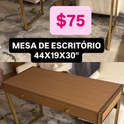 Desk Table With 2 Drawers Gold