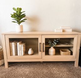 Light Oak Glass Door TV Stand/Desk