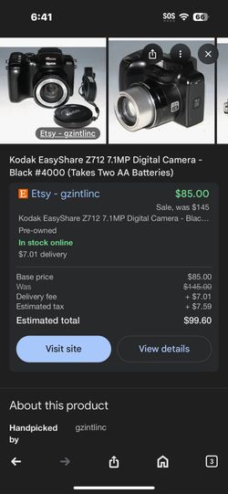 Kodak EasyShare Z712 7.1MP Digital Camera - Black #4000 (Takes Two AA Batteries