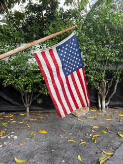 Vintage 50 Stars American Flag with Wooden Pole