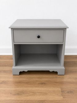 Gray Nightstand with Drawer and Open Shelf