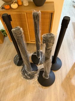 5 Pack Crowd Control Stanchions Barriers, 9.8ft, Black Metal line dividers
