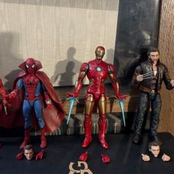 Marvel legends avengers Game Iron man, scarlet spider, what if peter parker(spider-man) with doctor stranger cloak, X-men Wolverine figure 