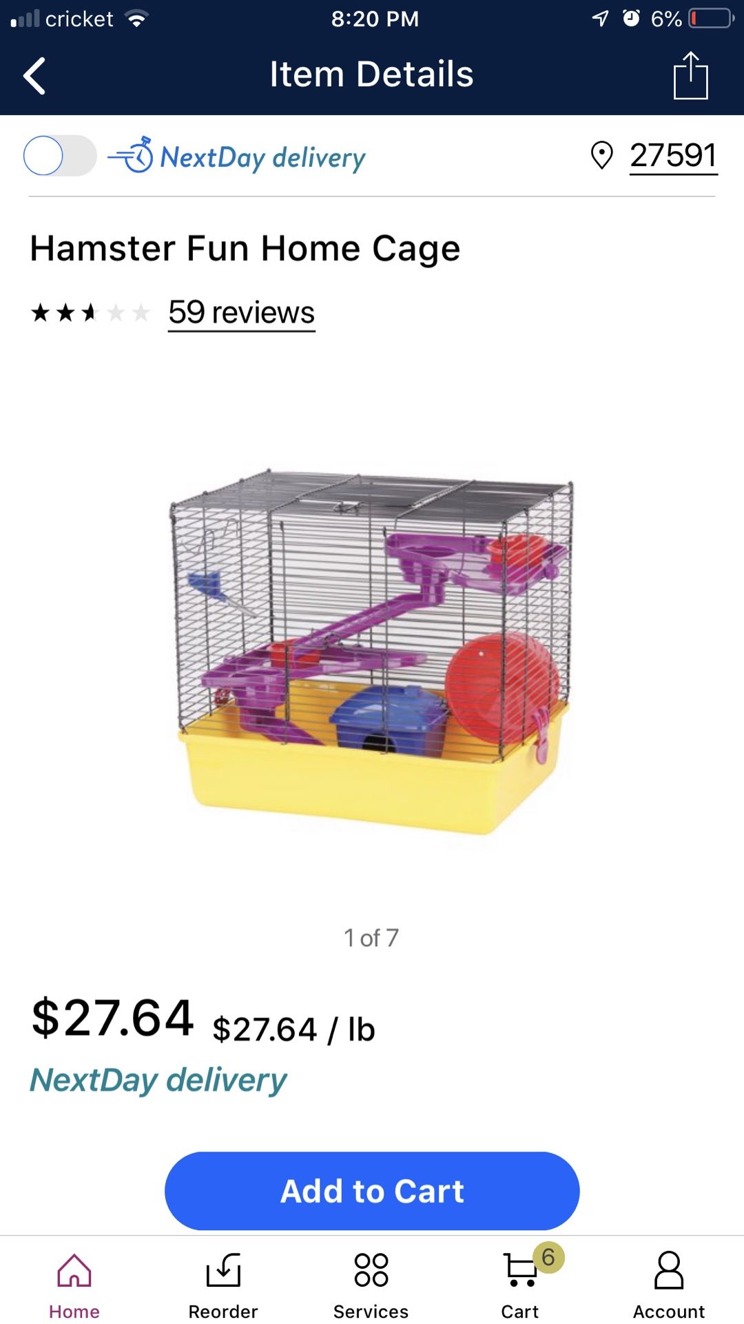 Used Hamster cage with pine bedding, hay, food and extra accessories