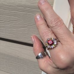 Vintage "Ballerina" Sunburst Garnet setting  ring S925