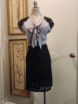 Vintage Scarlett Women’s Black Lace Lined Hi/low Pencil Skirt w/ Gems, Sz. Small