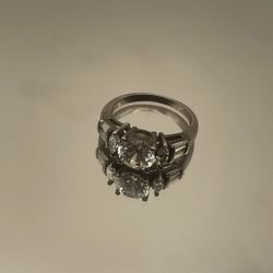 Sterling silver three-stone diamond ring Size 6.5
