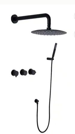 Matte black 3 Handle wall mounting dual shower head and assembly