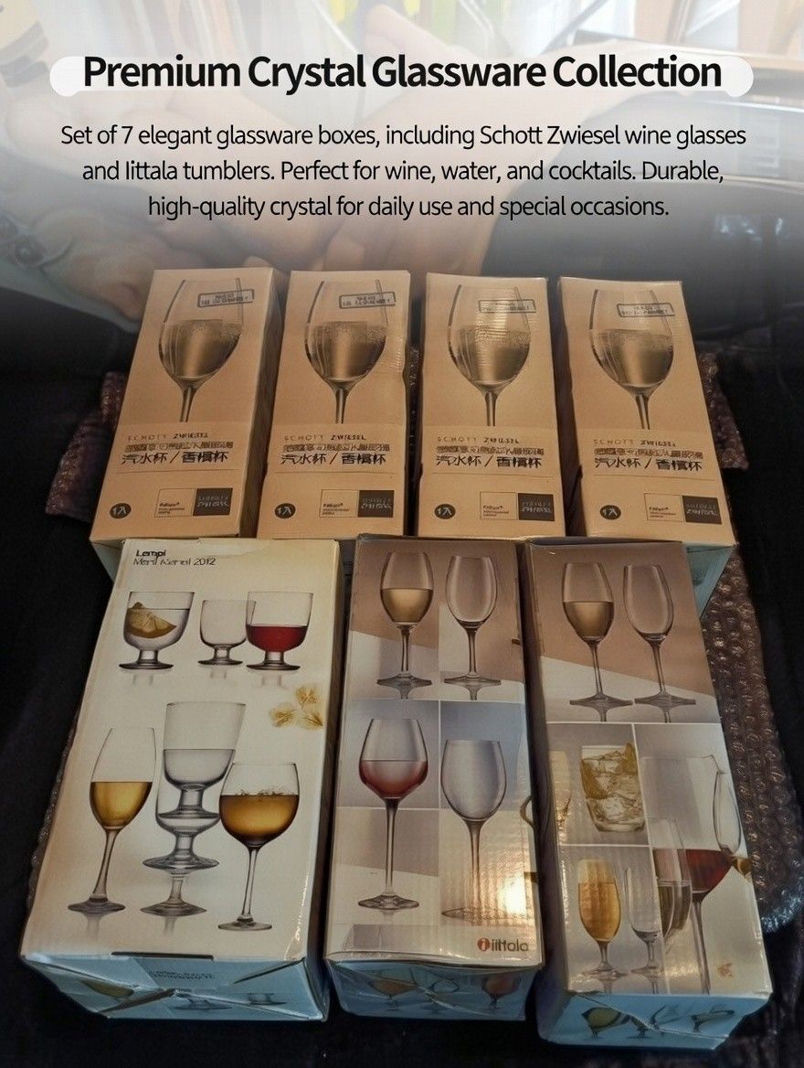 Brand New Premium Crystal Collection: 12 Schott Zwiesel + Iittala Lempi Glasses (6 Boxes of Pairs) Retail $300+ Sealed!