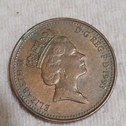 Vintage 1993 ELIZABETH II ONE PENNY COPPER PLATED STEEL A CROWNED PORTCULLIS.
