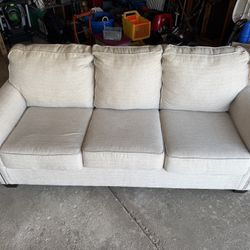 Neutral Beige 3-Seater Sofa w/ Nailhead Trim