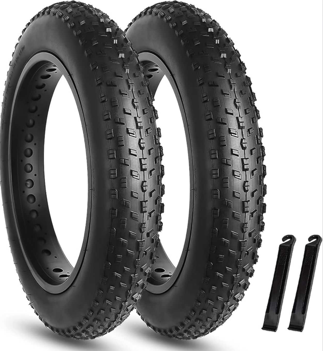 Hycline 2 Pack Fat Tires: 20/26x4.0 Inch Folding Replacement Electric Fat Bike Tires Compatible Wide Mountain Snow Bike with Tire Levers