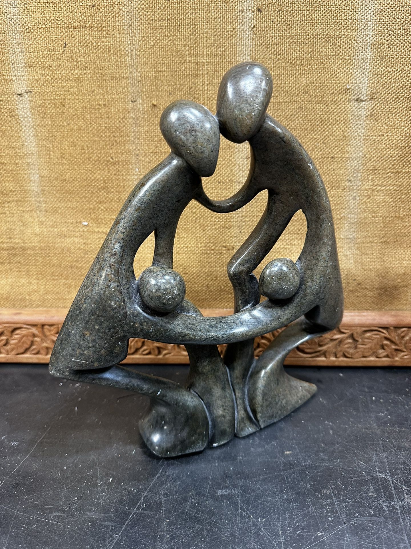 African Shona Carved Serpentine Stone Sculpture Zimbabwe Signed 9.5" Family of 4
