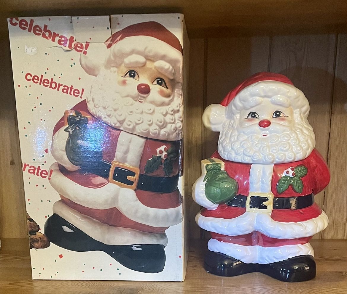 Vintage Santa Claus Cookie Jar Blue Eyes W/Original Box