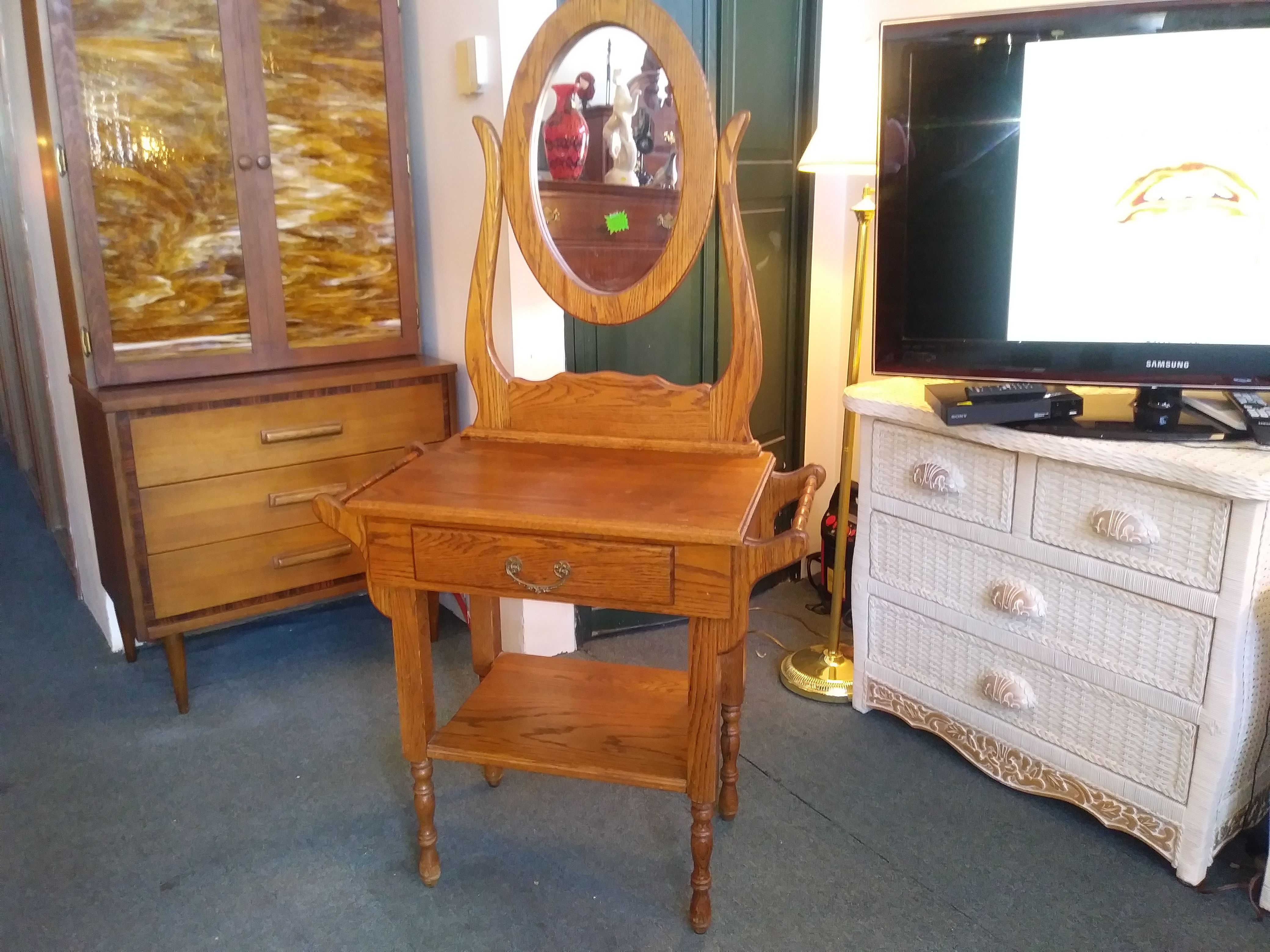 Antique wash stand with drawer and mirror for sale