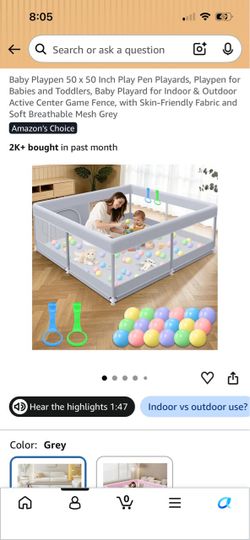 Baby Playpen 50x50 Inch Grey Mesh