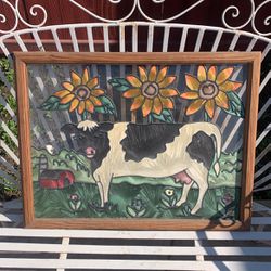 Stain Glass Art Vintage Cow
