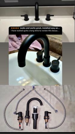 Two Handle 8inch Widespread Bathroom Faucet 3 Holes, Bathroom Sink Faucet with Metal Pop up Drain Assembly and cUPC Water Supply Lines, Black  New sea