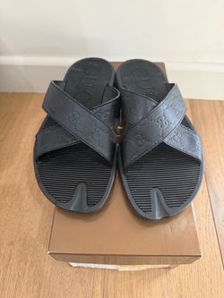 Gucci Guccissima Soft Black Leather Slide Sandals – Size 8G – Box & Dust Bag