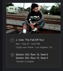 J. Cole The Fall-Off Tour Tickets x2