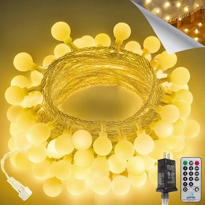 LORRYTE 43FT 100LED Connectable Globe String Lights | 8 Modes Fairy Lights Plug in with Remote | Warm White Mini Globe Light for Indoor Outdoor Bedroo