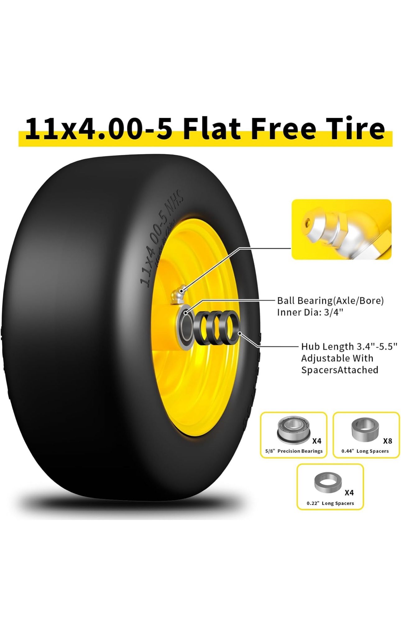 11x4.00-5 Lawn Mower Tire Flat Free for Residential and Commercial Capacity 350 lbs Set of 2 New condition 