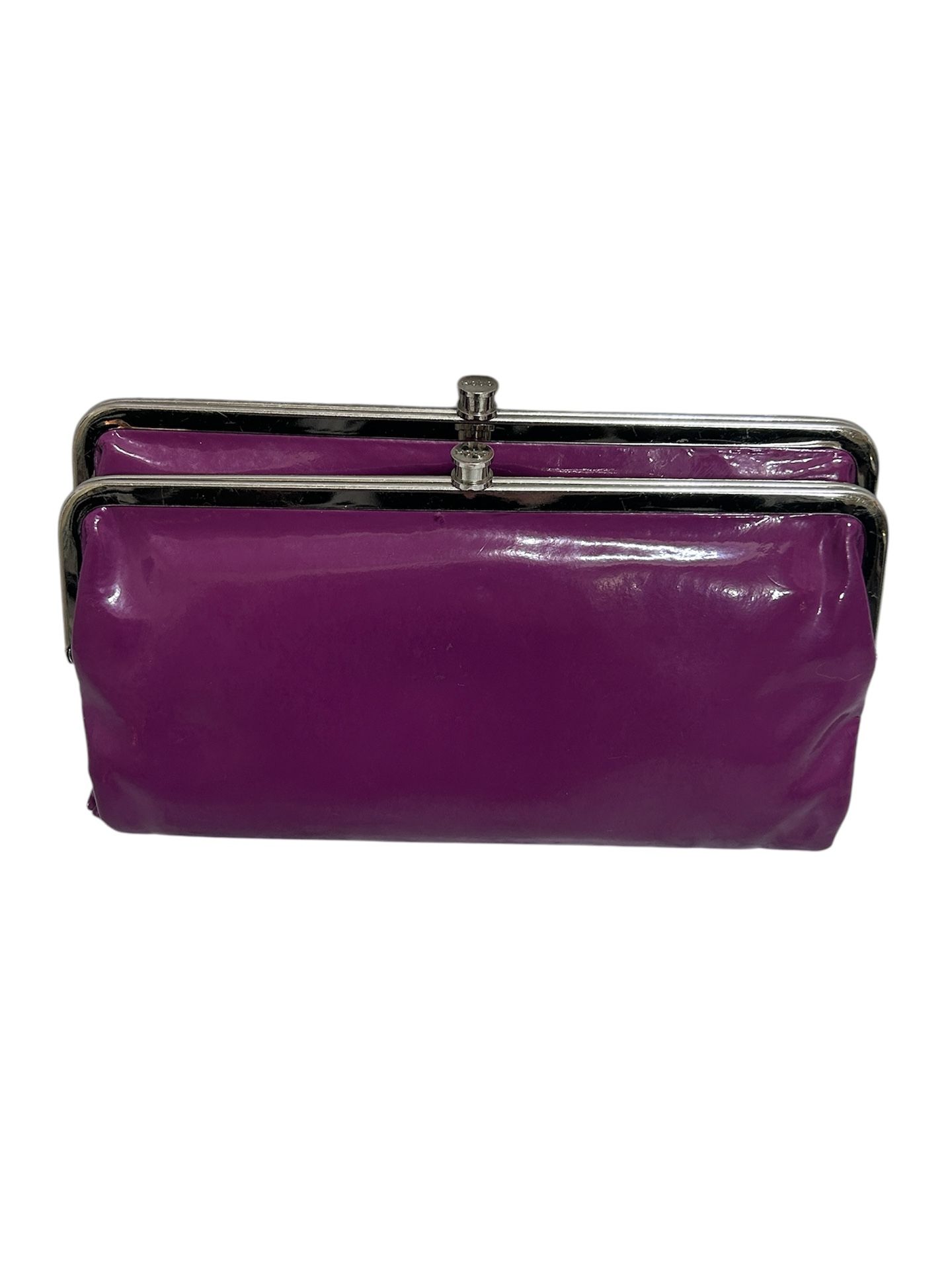 HOBO Bi-Fold Patent Leather Wallet 8.25x4.5 Purple Double Closure Cards ID Chic