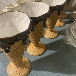 Ice cream cone set of 5 glass