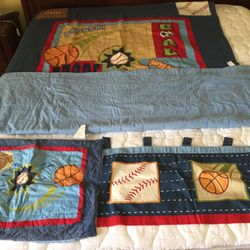 Boys Twin baseball quilt with matching lamp