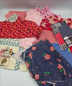 Fabric Scraps Remnants Quilting Cotton/ Other Red Hearts Gingham Animals Country