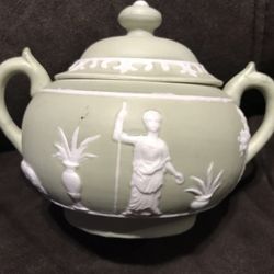 Vintage Green Sugar Bowl With Lid 