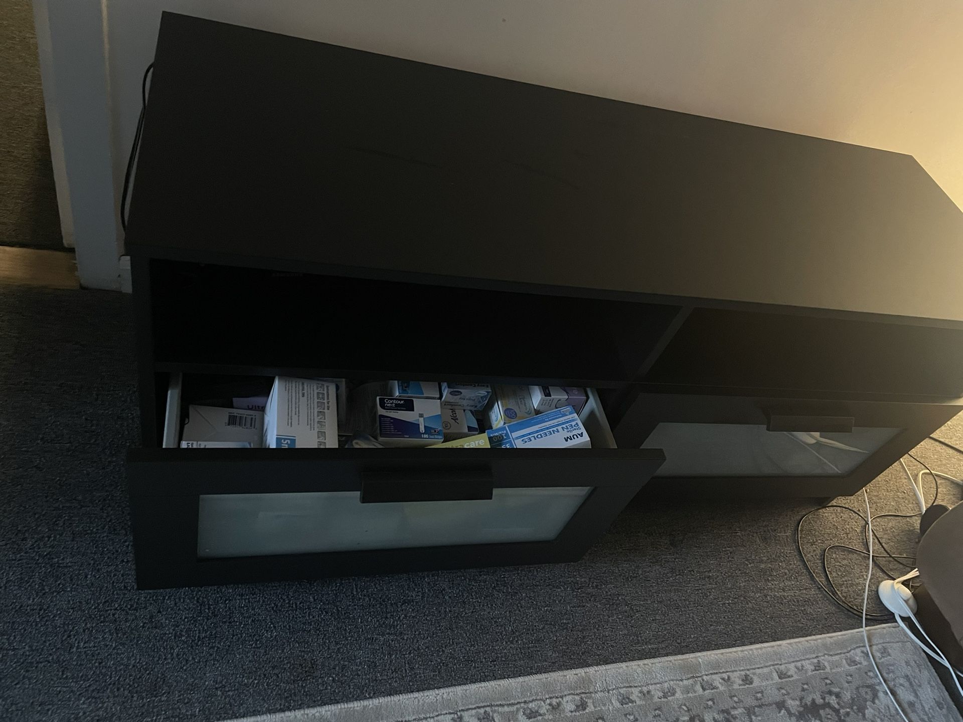 Black TV Stand with Frosted Glass Drawers