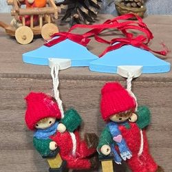 **Mid Century Vintage German Felt/Wood Ornaments**