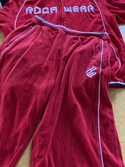 Vintage Roca Wear Red Velour Track Suit Men Small Youth 14-16