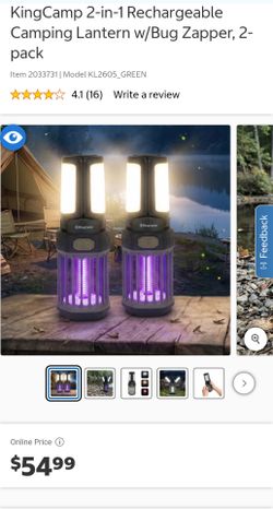 KingCamp 2-in-1 Rechargeable Camping Lantern with Bug Zapper, 2-Pack